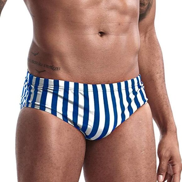 Mens Stripe Swim Briefs Retro Swimwear Sexy Bikini Swimsuit Print Bathing  Suit